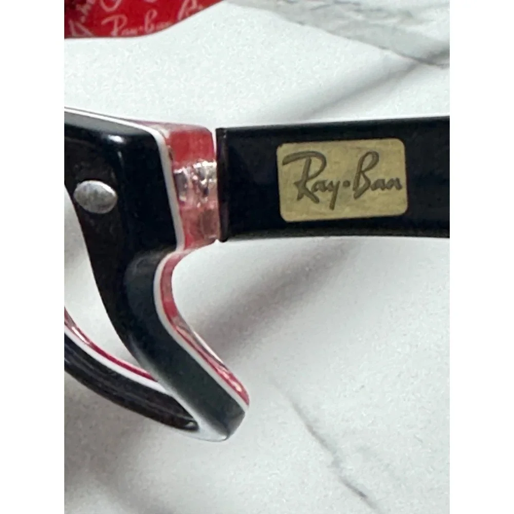 Ray-Ban RB 5206 2479 Black Red Logo Rectangular Eyeglasses Frame 52-18-140 AS IS